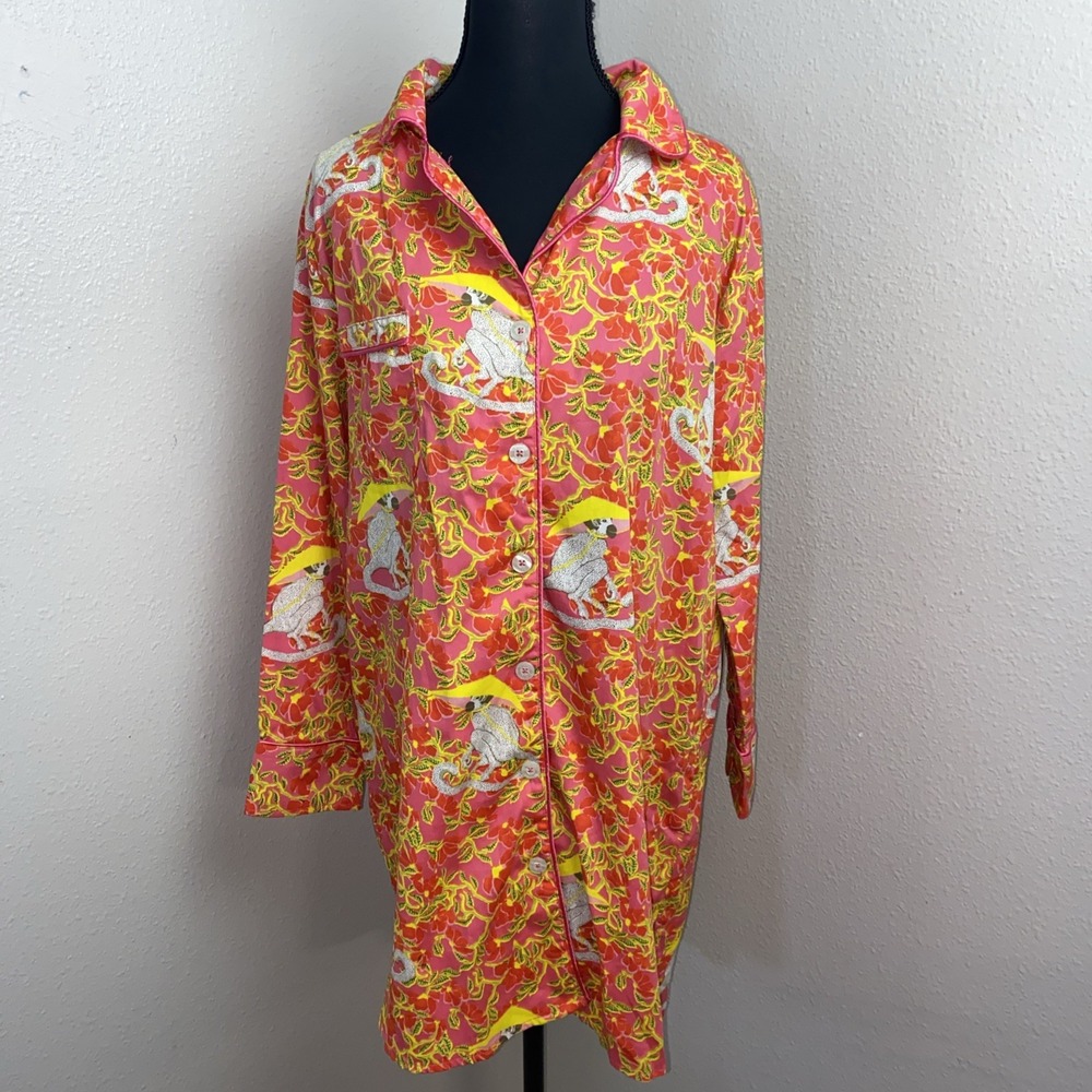 Jaye's Studio Sleep Shirt Women's 2-4 Orange Colorful Mandarin Monkey Pull Over